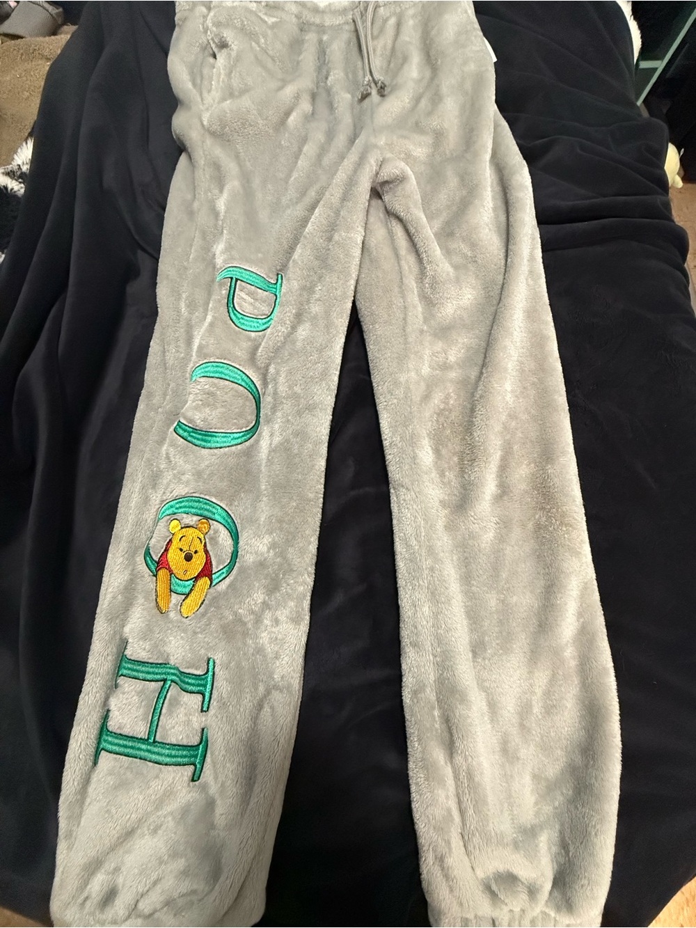 Gray Plush Lounge Pants with Winnie the Pooh Accent